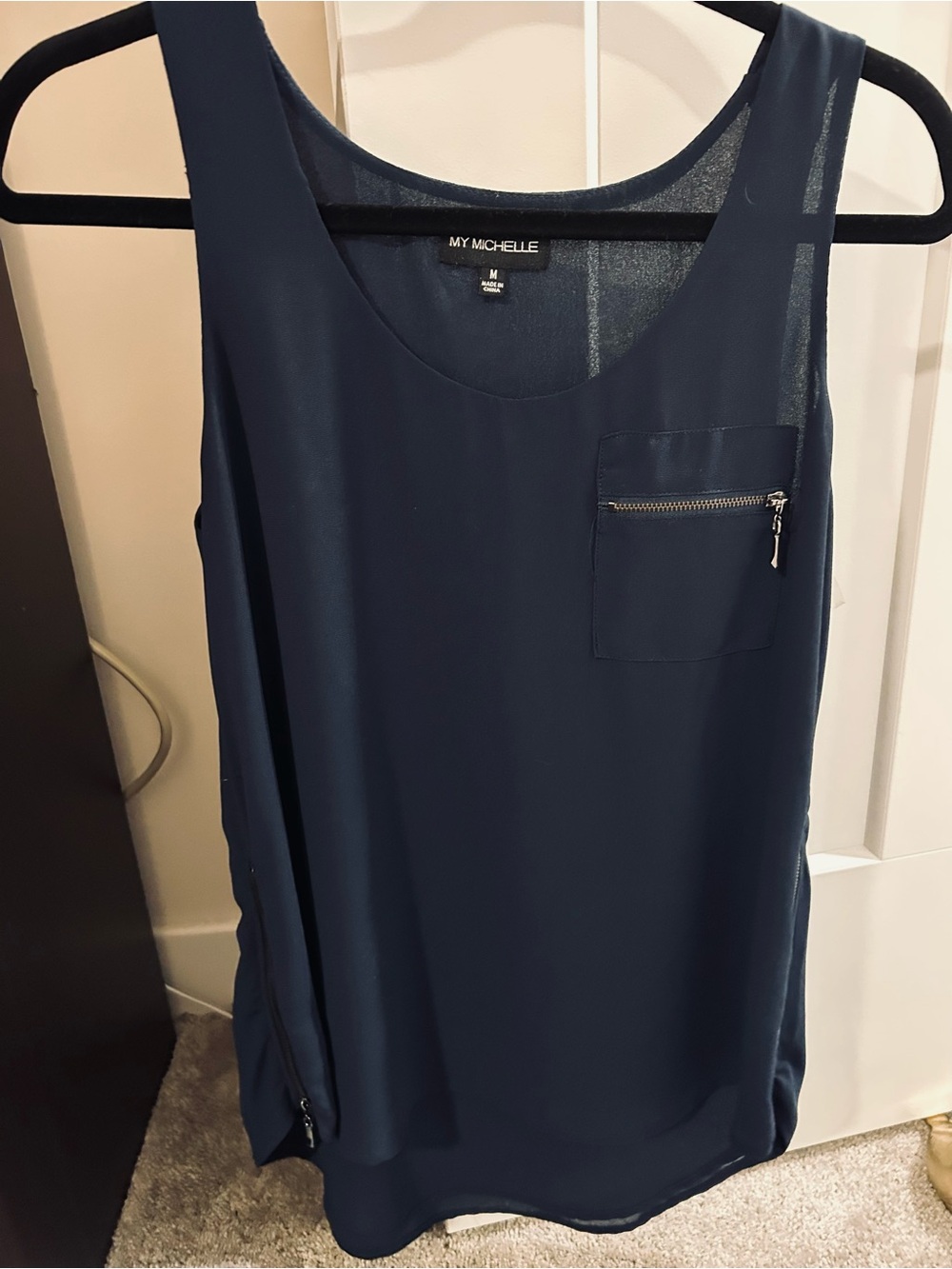 My Michelle Navy Sleeveless Tank with Zip Pocket